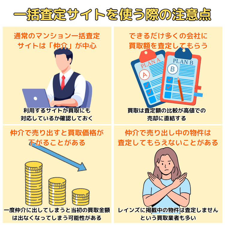 マンション買取で一括査定サイトを使う際の注意点