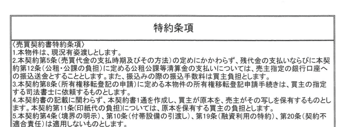 特約条項の記載例